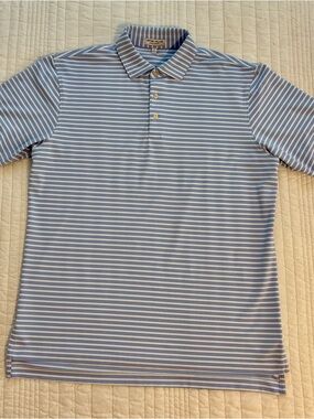 Peter Millar Men's Blue & White Striped Polo Shirt